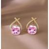 imageAustrian Crystal Drop Dangle Earrings  Plated 18KRose Gold Zircon Gemstone Birthstone Hanging Dangly Stud Earrings Jewelry Gift for Wife Mom Daughter GirlfriendPinkGold