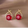 imageAustrian Crystal Drop Dangle Earrings  Plated 18KRose Gold Zircon Gemstone Birthstone Hanging Dangly Stud Earrings Jewelry Gift for Wife Mom Daughter GirlfriendRuby RedGold