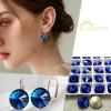 imageAustrian Crystal Round Drop Dangle Leverback Earrings  Plated 18KRose Gold Zircon Gemstone Birthstone Hoop Hanging Dangly Earrings Jewelry Gift for Wife Mom Daughter GirlfriendSapphire BlueRose Gold