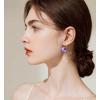 imageAustrian Crystal Round Drop Dangle Leverback Earrings  Plated 18KRose Gold Zircon Gemstone Birthstone Hoop Hanging Dangly Earrings Jewelry Gift for Wife Mom Daughter GirlfriendLight PurpleRose Gold