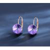 imageAustrian Crystal Round Drop Dangle Leverback Earrings  Plated 18KRose Gold Zircon Gemstone Birthstone Hoop Hanging Dangly Earrings Jewelry Gift for Wife Mom Daughter GirlfriendLight PurpleRose Gold