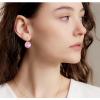 imageAustrian Crystal Round Drop Dangle Leverback Earrings  Plated 18KRose Gold Zircon Gemstone Birthstone Hoop Hanging Dangly Earrings Jewelry Gift for Wife Mom Daughter GirlfriendPinkRose Gold