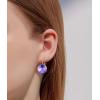 imageAustrian Crystal Round Drop Dangle Leverback Earrings  Plated 18KRose Gold Zircon Gemstone Birthstone Hoop Hanging Dangly Earrings Jewelry Gift for Wife Mom Daughter GirlfriendLight PurpleRose Gold