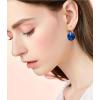 imageAustrian Crystal Round Drop Dangle Leverback Earrings  Plated 18KRose Gold Zircon Gemstone Birthstone Hoop Hanging Dangly Earrings Jewelry Gift for Wife Mom Daughter GirlfriendSapphire BlueRose Gold