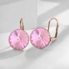 imageAustrian Crystal Round Drop Dangle Leverback Earrings  Plated 18KRose Gold Zircon Gemstone Birthstone Hoop Hanging Dangly Earrings Jewelry Gift for Wife Mom Daughter GirlfriendPinkRose Gold