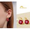 imageAustrian Crystal Square Drop Dangle Leverback Earrings  Plated 18KRose Gold Zircon Gemstone Birthstone Hoop Hanging Dangly Earrings Jewelry Gift for Wife Mom Daughter GirlfriendRuby RedGold