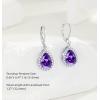 imageCrystal Gemstone Drop Dangle Leverback Earrings Plated 18k Gold Teardrop Oval Pear Zircon Diamond Birthstone Jewelry Set Gift for Wife Mom Daughter GirlfriendAmethyst Violet Purple