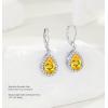 imageCrystal Gemstone Drop Dangle Leverback Earrings Plated 18k Gold Teardrop Oval Pear Zircon Diamond Birthstone Jewelry Set Gift for Wife Mom Daughter GirlfriendCitrine Yellow