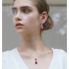 imageCrystal Gemstone Drop Dangle Leverback Earrings Plated 18k Gold Teardrop Oval Pear Zircon Diamond Birthstone Jewelry Set Gift for Wife Mom Daughter GirlfriendGarnet Red