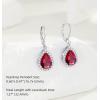 imageCrystal Gemstone Drop Dangle Leverback Earrings Plated 18k Gold Teardrop Oval Pear Zircon Diamond Birthstone Jewelry Set Gift for Wife Mom Daughter GirlfriendGarnet Red