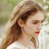 imageCrystal Gemstone Drop Dangle Leverback Earrings Plated 18k Gold Teardrop Oval Pear Zircon Diamond Birthstone Jewelry Set Gift for Wife Mom Daughter GirlfriendAmethyst Violet Purple