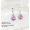 imageCrystal Gemstone Drop Dangle Leverback Earrings Plated 18k Gold Teardrop Oval Pear Zircon Diamond Birthstone Jewelry Set Gift for Wife Mom Daughter GirlfriendPink