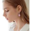 imageCrystal Gemstone Drop Dangle Leverback Earrings Plated 18k Gold Teardrop Oval Pear Zircon Diamond Birthstone Jewelry Set Gift for Wife Mom Daughter GirlfriendPink