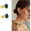 imageCrystal Gemstone Stud Earrings  18k Gold Plated Zircon CZ Birthstone Earrings  Preppy Dainty Jewelry Set Gift for Wife Mom Daughter GirlfriendSapphire BlueGold