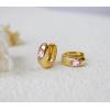 imageCrystal Huggie Cartilage Hoop Cuff Earrings  18k Gold Plated Gemstone Zircon CZ Earrings Preppy Dainty Jewelry Set Gift for Wife Mom DaughterPinkGold