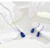 imageCrystal Zircon Drop Dangle Leverback Earrings Plated 18k Gold Teardrop Oval Pear Gemstone Birthstone Jewelry Set Gift for Wife Mom Daughter Girlfriend HerSapphire Blue