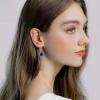 imageCrystal Zircon Drop Dangle Leverback Earrings Plated 18k Gold Teardrop Oval Pear Gemstone Birthstone Jewelry Set Gift for Wife Mom Daughter Girlfriend HerSapphire Blue