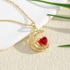 imageCrystal Zircon Moon Heart Pendant Crescent Necklace  Plated 18k Gold Gemstone Birthstone Statement Planet Diamond Jewelry Gift for Wife Mom Daughter GirlfriendRuby Red