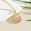 imageCrystal Zircon Moon Heart Pendant Crescent Necklace  Plated 18k Gold Gemstone Birthstone Statement Planet Diamond Jewelry Gift for Wife Mom Daughter GirlfriendPink