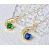 imageCrystal Zircon Moon Heart Pendant Crescent Necklace  Plated 18k Gold Gemstone Birthstone Statement Planet Diamond Jewelry Gift for Wife Mom Daughter GirlfriendSapphire Blue