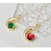 imageCrystal Zircon Moon Heart Pendant Crescent Necklace  Plated 18k Gold Gemstone Birthstone Statement Planet Diamond Jewelry Gift for Wife Mom Daughter GirlfriendRuby Red