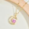 imageCrystal Zircon Moon Heart Pendant Crescent Necklace  Plated 18k Gold Gemstone Birthstone Statement Planet Diamond Jewelry Gift for Wife Mom Daughter GirlfriendPink