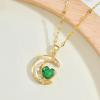 imageCrystal Zircon Moon Heart Pendant Crescent Necklace  Plated 18k Gold Gemstone Birthstone Statement Planet Diamond Jewelry Gift for Wife Mom Daughter GirlfriendEmerald Green