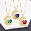 imageCrystal Zircon Moon Heart Pendant Crescent Necklace  Plated 18k Gold Gemstone Birthstone Statement Planet Diamond Jewelry Gift for Wife Mom Daughter GirlfriendEmerald Green