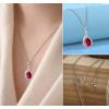 imageCrystal Zircon Pendant 925 Sterling Silver Necklace  Teardrop Pear Oval Gemstone Birthstone Jewelry Gift for Wife Mom Daughter GirlfriendRuby Red