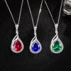 imageCrystal Zircon Pendant 925 Sterling Silver Necklace  Teardrop Pear Oval Gemstone Birthstone Jewelry Gift for Wife Mom Daughter GirlfriendSapphire Blue