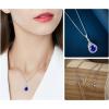 imageCrystal Zircon Pendant 925 Sterling Silver Necklace  Teardrop Pear Oval Gemstone Birthstone Jewelry Gift for Wife Mom Daughter GirlfriendSapphire Blue
