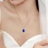imageCrystal Zircon Pendant Necklace Plated 18k Gold Teardrop Oval Pear Gemstone Birthstone Jewelry Set Gift for Wife Mom Daughter Girlfriend HerSapphire Blue