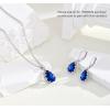imageCrystal Zircon Pendant Necklace Plated 18k Gold Teardrop Oval Pear Gemstone Birthstone Jewelry Set Gift for Wife Mom Daughter Girlfriend HerSapphire Blue