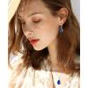 imageCrystal Zircon Pendant Necklace Plated 18k Gold Teardrop Oval Pear Gemstone Birthstone Jewelry Set Gift for Wife Mom Daughter Girlfriend HerSapphire Blue