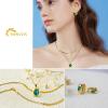 imageTrendy Separate Layered Choker Pendant Necklace  18k Gold Plated Snake Herringbone Flat Stackable Chain Rectangle Gemstone Crystal Zircon Necklace  Preppy Dainty Jewelry Set GiftEmerald Green