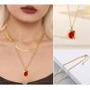 imageTrendy Separate Layered Choker Pendant Necklace  18k Gold Plated Snake Herringbone Flat Stackable Chain Rectangle Gemstone Crystal Zircon Necklace  Preppy Dainty Jewelry Set GiftRuby Red