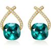 imageAustrian Crystal Drop Dangle Earrings  Plated 18KRose Gold Zircon Gemstone Birthstone Hanging Dangly Stud Earrings Jewelry Gift for Wife Mom Daughter GirlfriendZircon BlueGold