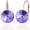 imageAustrian Crystal Round Drop Dangle Leverback Earrings  Plated 18KRose Gold Zircon Gemstone Birthstone Hoop Hanging Dangly Earrings Jewelry Gift for Wife Mom Daughter GirlfriendLight PurpleRose Gold