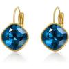 imageAustrian Crystal Square Drop Dangle Leverback Earrings  Plated 18KRose Gold Zircon Gemstone Birthstone Hoop Hanging Dangly Earrings Jewelry Gift for Wife Mom Daughter GirlfriendSapphire BlueGold
