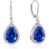 imageCrystal Gemstone Drop Dangle Leverback Earrings Plated 18k Gold Teardrop Oval Pear Zircon Diamond Birthstone Jewelry Set Gift for Wife Mom Daughter GirlfriendSapphire Blue