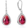 imageCrystal Gemstone Drop Dangle Leverback Earrings Plated 18k Gold Teardrop Oval Pear Zircon Diamond Birthstone Jewelry Set Gift for Wife Mom Daughter GirlfriendGarnet Red