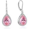 imageCrystal Gemstone Drop Dangle Leverback Earrings Plated 18k Gold Teardrop Oval Pear Zircon Diamond Birthstone Jewelry Set Gift for Wife Mom Daughter GirlfriendPink