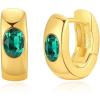 imageCrystal Huggie Cartilage Hoop Cuff Earrings  18k Gold Plated Gemstone Zircon CZ Earrings Preppy Dainty Jewelry Set Gift for Wife Mom DaughterEmerald GreenGold