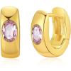 imageCrystal Huggie Cartilage Hoop Cuff Earrings  18k Gold Plated Gemstone Zircon CZ Earrings Preppy Dainty Jewelry Set Gift for Wife Mom DaughterPinkGold