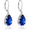 imageCrystal Zircon Drop Dangle Leverback Earrings Plated 18k Gold Teardrop Oval Pear Gemstone Birthstone Jewelry Set Gift for Wife Mom Daughter Girlfriend HerSapphire Blue