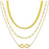 imageTrendy Separate 14k Gold Plated Layered Choker Necklace  Snake Herringbone Paperclip Flat Stackable Chain Thin Chunky Necklace  Preppy Dainty Jewelry Gift for Wife Mom Daughter Girlfriend