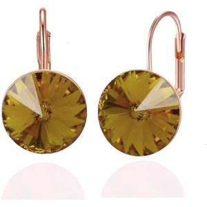 imageAustrian Crystal Round Drop Dangle Leverback Earrings  Plated 18KRose Gold Zircon Gemstone Birthstone Hoop Hanging Dangly Earrings Jewelry Gift for Wife Mom Daughter GirlfriendChampagneRose Gold