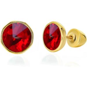 imageCrystal Gemstone Stud Earrings  18k Gold Plated Zircon CZ Birthstone Earrings  Preppy Dainty Jewelry Set Gift for Wife Mom Daughter GirlfriendRuby RedGold