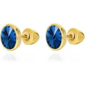 imageCrystal Gemstone Stud Earrings  18k Gold Plated Zircon CZ Birthstone Earrings  Preppy Dainty Jewelry Set Gift for Wife Mom Daughter GirlfriendSapphire BlueGold