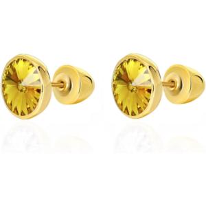 imageCrystal Gemstone Stud Earrings  18k Gold Plated Zircon CZ Birthstone Earrings  Preppy Dainty Jewelry Set Gift for Wife Mom Daughter GirlfriendYellowGold